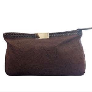 Jimmy Choo Brown Leather Clutch with Gold-Tone Accent